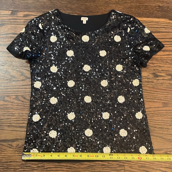 J. Crew Polka Dot Sequin T-shirt, Black & White Size S - Picture 7 of 12
